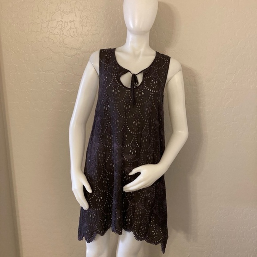 Johnny Was Gray Discolored Sleeveless Eye Tunic Size Large